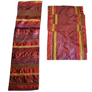 Vintage Y2K Crate Barrel Whimsygoth Jewel Table Runner 4 Placemats Patchwork